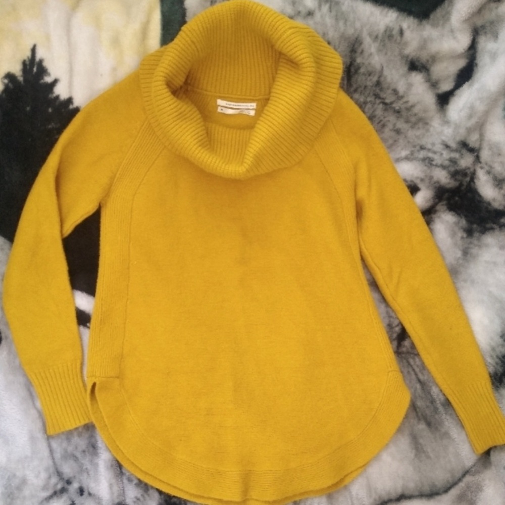 Anthropologie Cowl Neck Sweater Gold Mustard XS